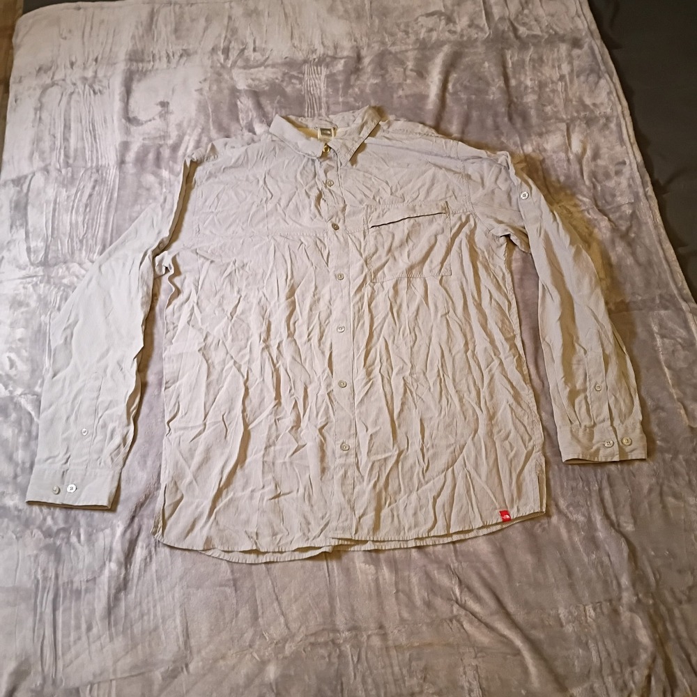 The North Face Mens XXL Grey Micro Stripe Long Sleeve Hiking Button Down Shirt